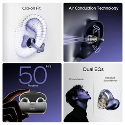 boAt Boat Airdopes Loop in Ear Earbuds Bluetooth W/Clip-On Fit, Air Conduction Tech, 50HRS Battery, 4Mics Enx, Dual EQ Modes, 12Mm Drivers, 40Ms Latency, ASAP Charge, OWS Ear Buds Earphones - LOOP