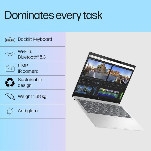 HP Pavilion Plus 14-EW0107TU 15-13TH GEN/16GB/512GB/WIN11+MSO - 35.56 cm (14 Inch), Silver, Core i5, 13th Gen, 512 GB, 16 GB, DDR5, 1335U, up to 4.6 GHz, SSD, Intel, Intel Integrated Iris Xe, Windows 11 Home, 1 x Laptop, 1 x Charger, 1 x User Manual, 1 x Warranty Card