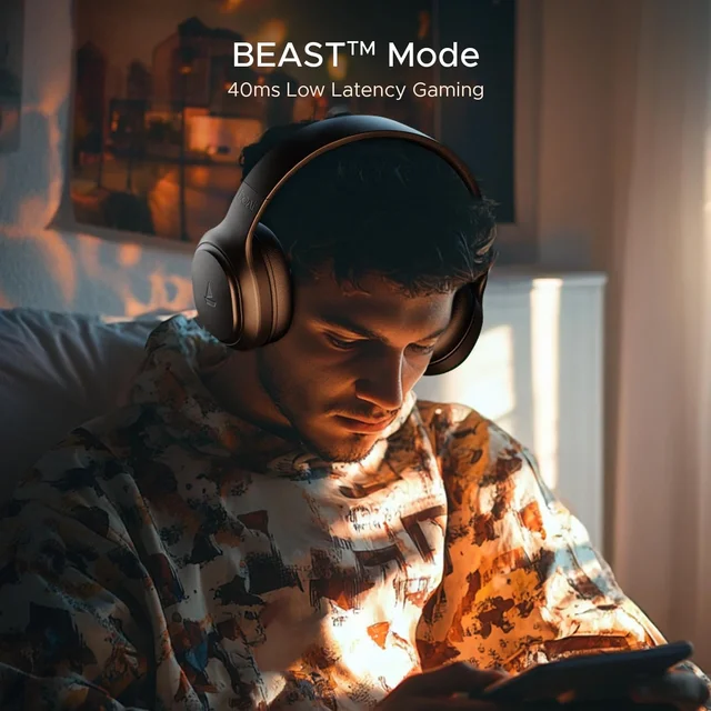 boAt Boat 2025 Launch Rockerz 411, 40Ms Low Latency, 40Hrs Battery, 40Mm Drivers, ENx Tech, Stream Ad Free Music via App Support, Bluetooth Headphones, Wireless Over Ear Headphone with Mic (Active Black) - Rockerz 430
