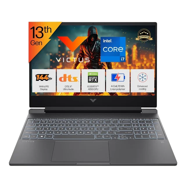 HP VICTUS 15S-FA2103TX 17-13 TH (16GB/512GB/WIN11+MS/6GB RTX 4050/SIL -15.6") - 15.6 Inches, Silver, Core i7, 13, 512 GB, 16 GB, DDR4, 13620H, up to 4.9 GHz, SSD, NO, Intel, NVIDIA GeForce RTX 4050, Windows 11 Home, Laptop, Power Adaptor, User Guide, Warranty Documents