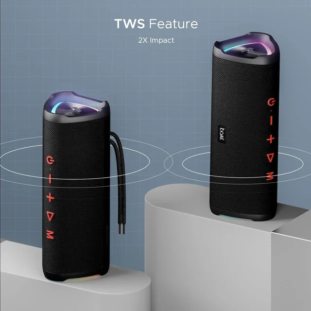 boAt Boat Stone 750 Bluetooth Speaker with 12W Signature Sound, RGB LEDs, Up to 12 hrs Playback, TWS Mode, Bluetooth v5.3, AUX Port, TF Card, Built-in Mic, Voice Assistant & IPX5 - 750 12W