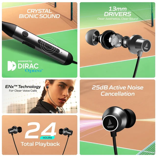 boAt Boat Rockerz 280 ANC w/Crystal Bionic Sound Powered by Dirac Opteo, Active Noise Cancellation, 13mm Drivers, ASAP Charge, 24H Playback & ENx Tech in- Ear Bluetooth Neckband - Rockerz 280 ANC