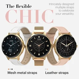 Noise Click to see full view Noise Diva Smartwatch with Diamond Cut dial, Glossy Metallic Finish, AMOLED Display, Mesh Metal and Leather Strap Options, 100+ Watch Faces, Female Cycle Tracker Smart Watch for Women (Silver Link) - DIVA 2 MESH