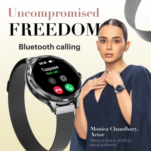 Noise Click to see full view Noise Diva Smartwatch with Diamond Cut dial, Glossy Metallic Finish, AMOLED Display, Mesh Metal and Leather Strap Options, 100+ Watch Faces, Female Cycle Tracker Smart Watch for Women (Silver Link) - DIVA 2 MESH