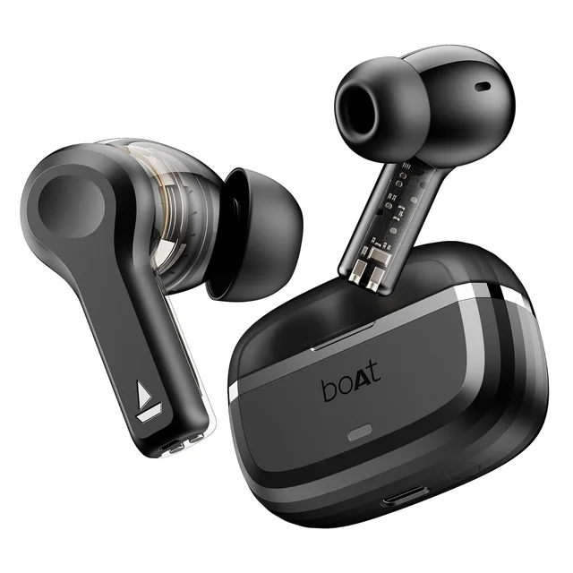 Boat Nirvana Space, 360º Spatial Audio, Active Noise Cancellation (~32dB), 100Hrs Battery,4Mics ENx, Fast Charge, v5.3 Bluetooth Earbuds, TWS Ear Buds Wireless Earphones with mic