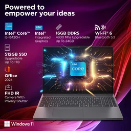Lenovo LENOVO IDEAPAD SLIM 3 15/13TH/8GB/512GB/WIN11+MSO (83K100CAIN) 15.6INCH - 39.62 cm (15.6 Inch), Gray, Core i5, 13th Gen, 512 GB, 8GB, LPDDR5, 13420H, up to 4.6 GHz, SSD, NO, Intel, 12MB, Windows 11 Home, Laptop, Power Adaptor, User Guide, Warranty Documents