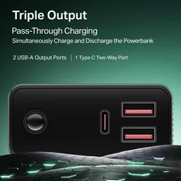boAt Boat Energyshroom PB400 Pro 20000 mAh 22.5W Pocket Size, Compact Power Bank, Fast Charging (2X Output Ports, Supports Android, iPhone, Tablets, Earbuds, etc.) (Emerald Green), USB Type C - PB400 PRO