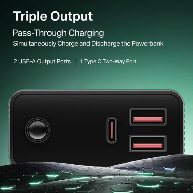 boAt Boat Energyshroom PB400 Pro 20000 mAh 22.5W Pocket Size, Compact Power Bank, Fast Charging (2X Output Ports, Supports Android, iPhone, Tablets, Earbuds, etc.) (Emerald Green), USB Type C - PB400 PRO