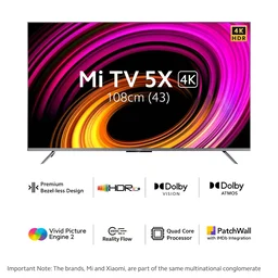 XIAOMI Mi 108 cm (43 inches) 5X Series 4K LED Smart Android TV with Dolby Vision & 30W Dolby Atmos (Grey) - 5X Series