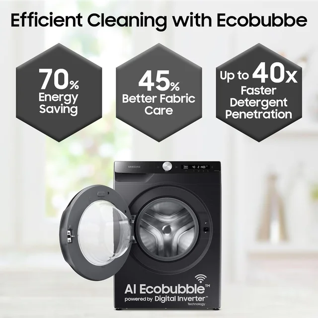 Samsung 8 kg, 5 star, Eco Bubble Technology, AI Control, Wi-Fi, Fully-Automatic Front Load Washing Machine - WW80T504DAB1TL