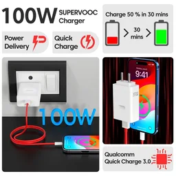 OnePlus One Plus 100W Original Power Adapter with Type-C Cable Ultra-Fast Charger Compatible with One-Plus 12/12R/11/11R/10/10R, Nord CE 3 Lite 5G, Nord 2T 5G, Nord CE 2 Lite 5G, Nord 5G Combo - 100W