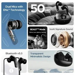 boAt Boat Airdopes 311 Pro, 50HRS Battery, Fast Charge, Dual Mics ENx Tech, Transparent LID, Low Latency, IPX4, IWP Tech, v5.3 Bluetooth Earbuds, TWS Ear Buds Wireless Earphones with mic - 513 ANC