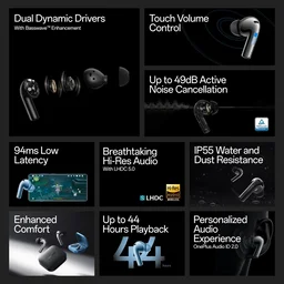 OnePlus Nord Buds 3 Truly Wireless Bluetooth Earbuds with up to 32dB Active Noise Cancellation, 10mins for 11Hours Fast Charging with Up to 43h Music Playback -Harmonic Gray - NORD BUDS 3