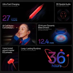 OnePlus Bullets Wireless Z3 in-Ear Neckband with 12.4mm Drivers, 3D Spatial Audio,10 mins Charge for 27 hrs Playback, 4 EQ preset, Dynamic bass Enhancement & BT5.4 - BULLET Z3