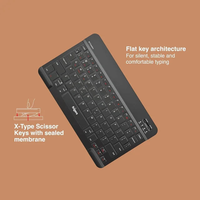 FINGERS BT-Freedom Mini Bluetooth Keyboard - Type-C Rechargeable 30 Days Long Battery Life, X-Type Scissor Keys, Portable Design for Laptops, Tablets & Smartphones (Jet Black) - BT-FREEDOM
