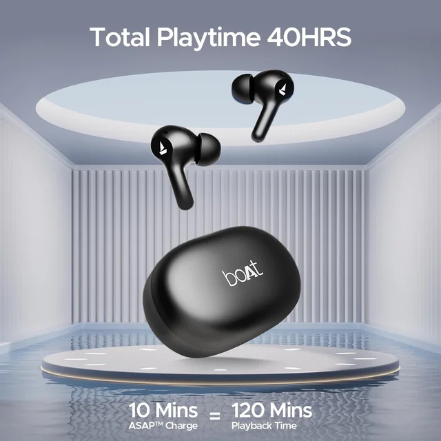 boAt Boat Newly Launched Airdopes 71 TWS Earbuds with 40 Hours Playtime, Dual Mics with ENxTM, ASAPᵀᴹ Charge, IWPᵀᴹ, BEASTᵀᴹ Mode with 50 ms Low Latency, IPX4 & Pocketable ID - 71