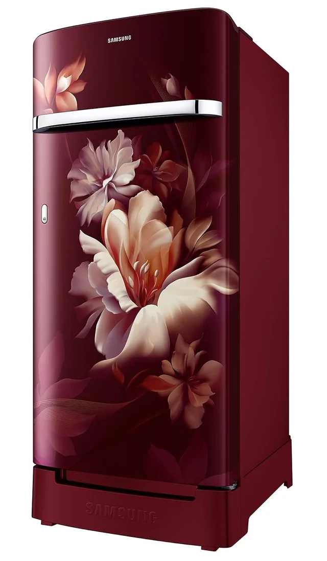 Samsung 189L 5 Star Inverter Direct-Cool Single Door Refrigerator Appliance (RR21C2H25RZ/HL,Midnight Blossom Red) Base Stand Drawer - RR21C2H25RZ