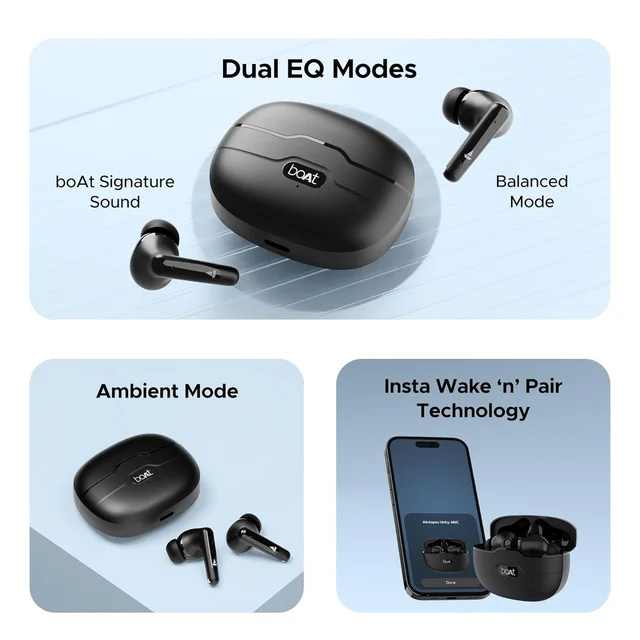 boAt Boat Airdopes Unity ANC TWS in Ear Earbuds with Up to 50 Hours Total Playback, ANC Upto 32 dB, Dual Mics with ENx Tech, IPX5 Rating, IWP Tech and ASAP Charge - UNITY ANC