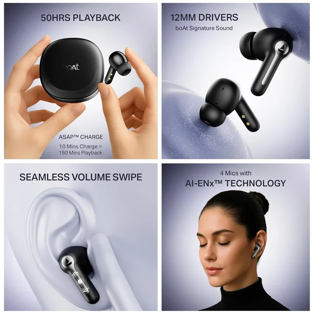 boAt Boat 2025 Launch Airdopes Prime 511, Volume Swipe Control, 50hrs Battery, 4Mics ENx, Multipoint Connection, App Support, Bluetooth Earbuds, TWS Ear Buds Wireless Earphones with mic - PRIME 511