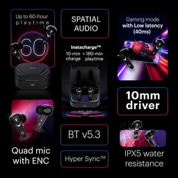 Noise Newly Launched Buds Combat X in Ear Truly Wireless Gaming Earbuds with 40Ms Low Latency, 60H of Playtime, Spatial Audio, RGB Lights,Instacharge(10 Min=180 Min),10Mm Driver,Bt V5.3 - COMBAT X