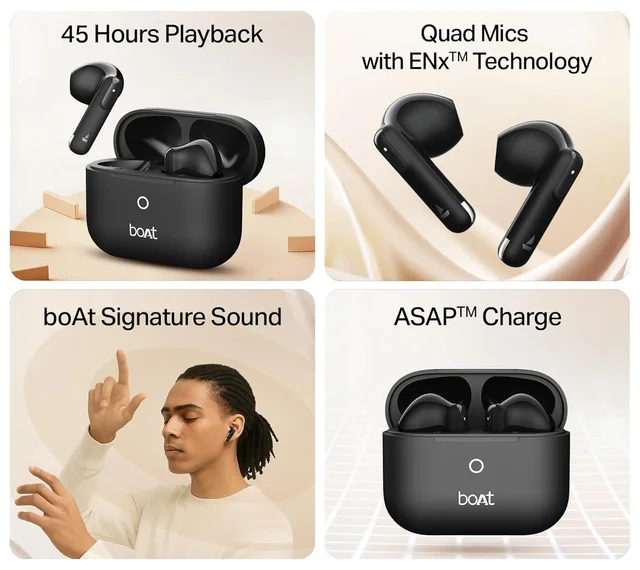 boAt Boat Airdopes Ace Gen 2 TWS Earbuds with 45H Battery, 4Mics ENx Tech, ASAP Charge, 13mm Drivers, 50 ms Low Latency, IPX5, Bluetooth Earbuds, TWS Ear Buds Wireless Earphones with mic - ACE GEN2