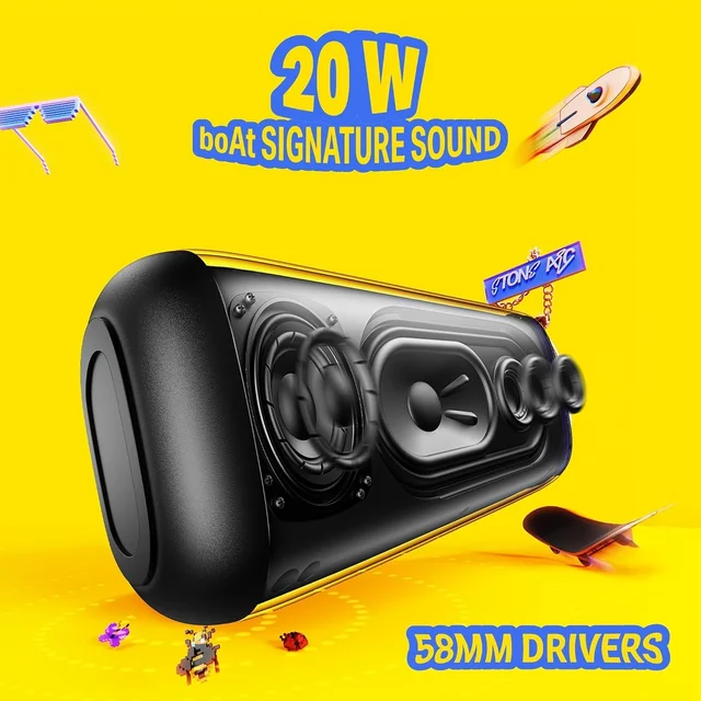 boAt Stone Arc, 20W Signature Sound, 58mm Drivers, Upto 12 Hrs Battery, RGB LEDs, TWS Feature, IPX5, BT v5.4, w/Mic, Bluetooth Speaker, Wireless Speaker, Portable Speaker - ARC 20W