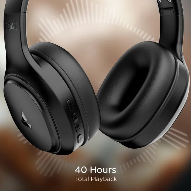 boAt Boat 2025 Launch Rockerz 411, 40Ms Low Latency, 40Hrs Battery, 40Mm Drivers, ENx Tech, Stream Ad Free Music via App Support, Bluetooth Headphones, Wireless Over Ear Headphone with Mic (Active Black) - Rockerz 430