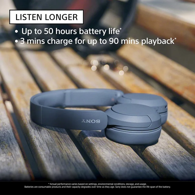 Sony WH-CH520 Wireless Bluetooth Headphones On Ear with Mic, Up to 50Hrs Battery, Quick Charge, DSEE Upscale, Multipoint Connectivity, Voice Assistant, Customized EQ-Blue Model : YY2958 - WH-CH520