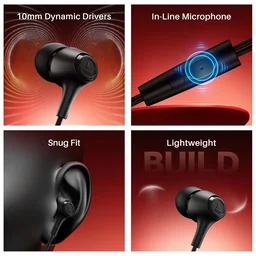 boAt Boat Bassheads 95 (2025 Launch) Wired in Ear Phones,10Mm Drivers,Signature Sound,in-Line Microphone,Integrated Controls,Snug Fit,Lightweight,Voice Assistant,120Cm Cable & 3.5Mm Jack(Active Black) - BASSHEAD 95