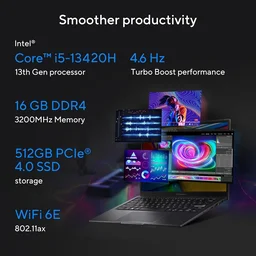 ASUS CREATER VIVOBOOK K3605VC 15-13th/16GB/512GB/W11+Ms24/4GB RTX 3050) - 40.64 cm (16 Inch), Black, Core i5, 13th Gen, 512 GB, 16 GB, DDR4, 13420H, up to 4.6 GHz, SSD, NO, Intel, NVIDIA GeForce RTX 3050, Windows 11 Home, Laptop, Power Adaptor, User Guide, Warranty Documents, GDDR6, 4 GB