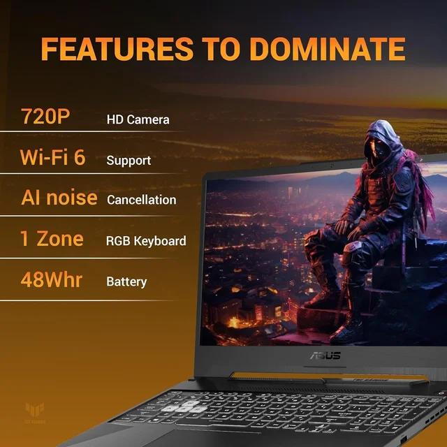ASUS TUF A15, AMD Ryzen 7 7445HS, Gaming Laptop(RTX 3050-4GB/75W TGP/16GB RAM/512GB SSD/FHD/15.6"/144Hz/Backlit Keyboard/48Whrs/Win11/MS Office24/Graphite Black/2.3 Kg) FA506NCG-HN200WS - 39.62 cm (15.6 Inch), Black, Ryzen 7 Hexa Core, 512 GB, 16 GB, DDR5, 7445HS, up to 4.7 GHz, SSD, NO, AMD, NVIDIA GeForce RTX 3050, Windows 11 Home, Laptop, Power Adaptor, User Guide, Warranty Documents, GDDR6, 4 GB