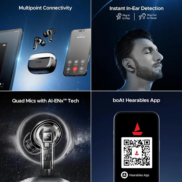 boAt Boat Nirvana Space, 360º Spatial Audio, Active Noise Cancellation (~32dB), 100Hrs Battery,4Mics ENx, Fast Charge, v5.3 Bluetooth Earbuds, TWS Ear Buds Wireless Earphones with mic - NIRVANA SPACE