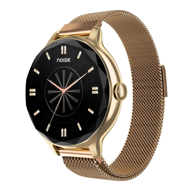 Noise Diva Smartwatch with Diamond Cut dial, Glossy Metallic Finish, AMOLED Display, Mesh Metal and Leather Strap Options, 100+ Watch Faces, Female Cycle Tracker smart Watch for Women (Gold Link) - DIVA MESH