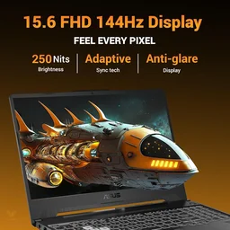 ASUS TUF A15, AMD Ryzen 7 7445HS, Gaming Laptop(RTX 3050-4GB/75W TGP/16GB RAM/512GB SSD/FHD/15.6"/144Hz/Backlit Keyboard/48Whrs/Win11/MS Office24/Graphite Black/2.3 Kg) FA506NCG-HN200WS - 39.62 cm (15.6 Inch), Black, Ryzen 7 Hexa Core, 512 GB, 16 GB, DDR5, 7445HS, up to 4.7 GHz, SSD, NO, AMD, NVIDIA GeForce RTX 3050, Windows 11 Home, Laptop, Power Adaptor, User Guide, Warranty Documents, GDDR6, 4 GB