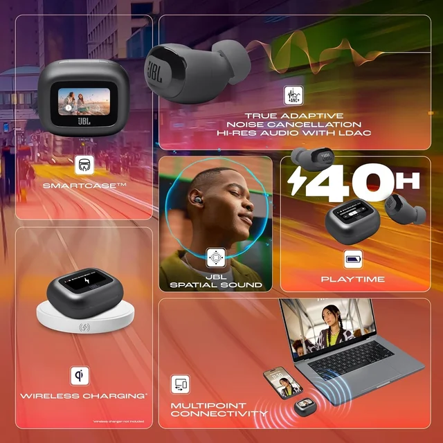 JBL New Launch Live Buds 3 TWS,Hi-Res Audio True ANC Earbuds,Smart Case with Touch Display,40H Playtime,Wireless Charging, 6 Mic,Multipoint Connection,IP55 Proof, Headphones App,Personi-Fi 3.0 - LIVE BUDS 3