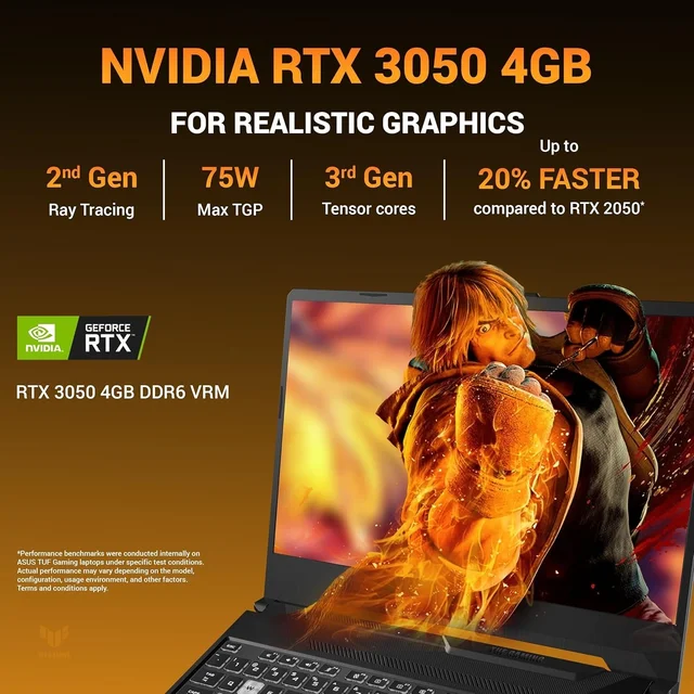 ASUS TUF A15, AMD Ryzen 7 7445HS, Gaming Laptop(RTX 3050-4GB/75W TGP/16GB RAM/512GB SSD/FHD/15.6"/144Hz/Backlit Keyboard/48Whrs/Win11/MS Office24/Graphite Black/2.3 Kg) FA506NCG-HN200WS - 39.62 cm (15.6 Inch), Black, Ryzen 7 Hexa Core, 512 GB, 16 GB, DDR5, 7445HS, up to 4.7 GHz, SSD, NO, AMD, NVIDIA GeForce RTX 3050, Windows 11 Home, Laptop, Power Adaptor, User Guide, Warranty Documents, GDDR6, 4 GB