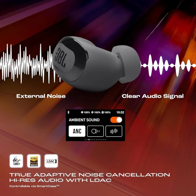 JBL New Launch Live Buds 3 TWS,Hi-Res Audio True ANC Earbuds,Smart Case with Touch Display,40H Playtime,Wireless Charging, 6 Mic,Multipoint Connection,IP55 Proof, Headphones App,Personi-Fi 3.0 - LIVE BUDS 3