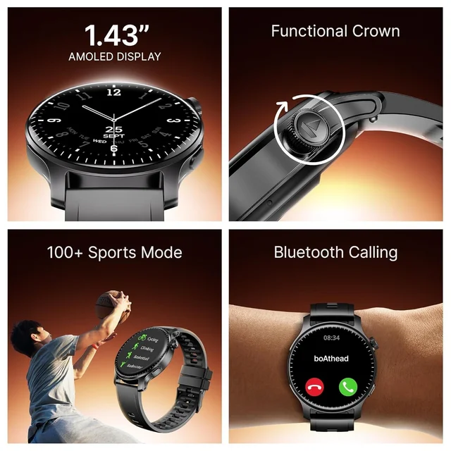 boAt Ultima Summit Smartwatch with 1.43" AMOLED Display, Cloud Watch Faces, Emergency SOS, Functional Crown - ULTIMA SUMMIT
