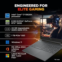 HP Smartchoice Victus, 13th Gen Intel Core i7-13620H, 8GB RTX 5050, 24GB DDR5(Upgradeable) 1TB SSD, 144Hz, FHD, 15.6''/39.6cm, Win11, M365* Office24, Mica Silver, 2.29kg, fa2309TX, RGB Gaming Laptop - 15.6 Inches, Silver, Core i7, 13th Gen, 1 TB, 24 GB, DDR5, 13620H, up to 4.9 GHz, SSD, NO, Intel, 24 MB, NVIDIA GeForce RTX 5050, Windows 11 Home, Laptop, Power Adaptor, User Guide, Warranty Documents