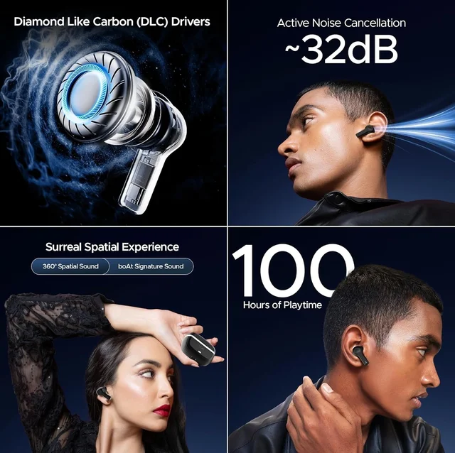 boAt Boat Nirvana Space, 360º Spatial Audio, Active Noise Cancellation (~32dB), 100Hrs Battery,4Mics ENx, Fast Charge, v5.3 Bluetooth Earbuds, TWS Ear Buds Wireless Earphones with mic - NIRVANA SPACE