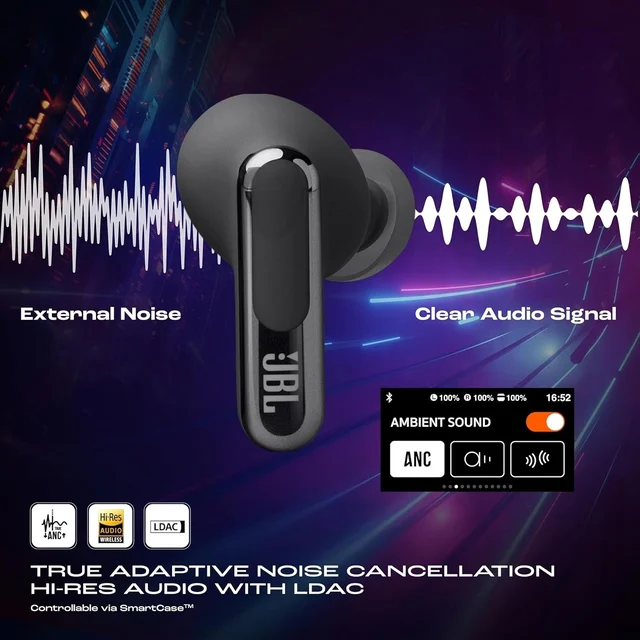 JBL New Launch Live Beam 3 TWS,Hi-Res Audio True ANC Earbuds,Smart Case with Touch Display,48H Playtime,Wireless Charging,6 Mic,Multipoint Connection,Ip55 Proof, Headphones App,Personi-Fi 3.0 - LIVE BEAM 3