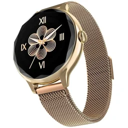 Noise Diva Smartwatch with Diamond Cut dial, Glossy Metallic Finish, AMOLED Display, Mesh Metal and Leather Strap Options, 100+ Watch Faces, Female Cycle Tracker smart Watch for Women (Gold Link) - DIVA MESH