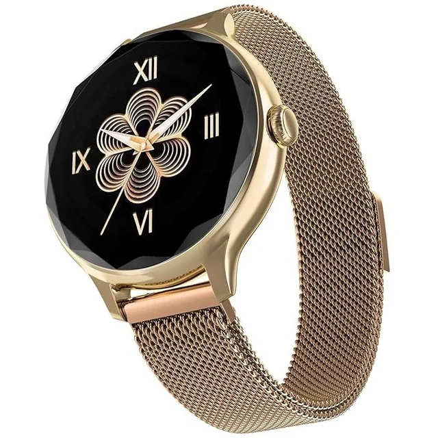 Noise Diva Smartwatch with Diamond Cut dial, Glossy Metallic Finish, AMOLED Display, Mesh Metal and Leather Strap Options, 100+ Watch Faces, Female Cycle Tracker smart Watch for Women (Gold Link) - DIVA MESH