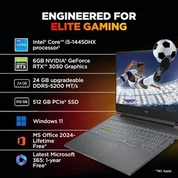 HP VICTUS 15S-FA2303TX 15-14TH(24GB/512GB/6GB 3050/WIN11+MS/SIL-15.6") - 15.6 Inches, Silver, Core i5, 14th Gen, 512 GB, 24 GB, DDR5, 14450HX, up to 4.8 GHz, SSD, NO, Intel, 20 MB, NVIDIA GeForce RTX 4050, Windows 11 Home, Laptop, Power Adaptor, User Guide, Warranty Documents