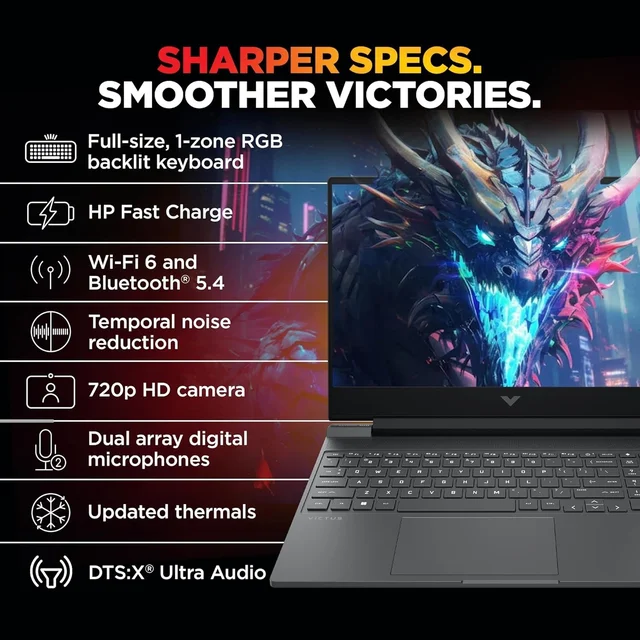 HP Smartchoice Victus, 13th Gen Intel Core i7-13620H, 8GB RTX 5050, 24GB DDR5(Upgradeable) 1TB SSD, 144Hz, FHD, 15.6''/39.6cm, Win11, M365* Office24, Mica Silver, 2.29kg, fa2309TX, RGB Gaming Laptop - 15.6 Inches, Silver, Core i7, 13th Gen, 1 TB, 24 GB, DDR5, 13620H, up to 4.9 GHz, SSD, NO, Intel, 24 MB, NVIDIA GeForce RTX 5050, Windows 11 Home, Laptop, Power Adaptor, User Guide, Warranty Documents