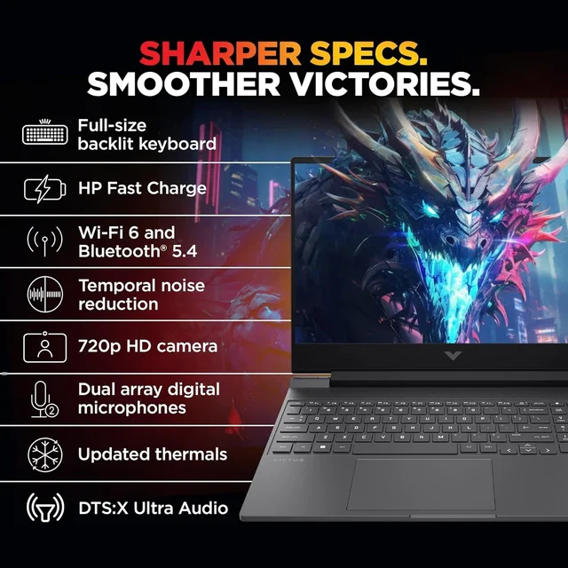 HP VICTUS 15S-FA2103TX 17-13 TH (16GB/512GB/WIN11+MS/6GB RTX 4050/SIL -15.6") - 15.6 Inches, Silver, Core i7, 13, 512 GB, 16 GB, DDR4, 13620H, up to 4.9 GHz, SSD, NO, Intel, NVIDIA GeForce RTX 4050, Windows 11 Home, Laptop, Power Adaptor, User Guide, Warranty Documents