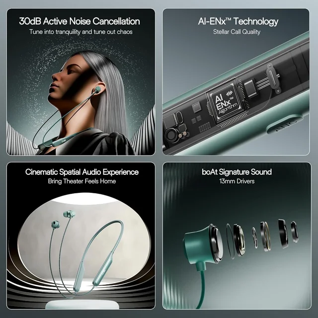 boAt Boat Rockerz 210 ANC Bluetooth in Ear Neckband w/Spatial Audio, 30dB ANC, AI-ENx Technology, 40hrs Playback, EQ Modes, 13 mm Drivers, Dual Pairing & Fast Pair - Rockerz 210 ANC