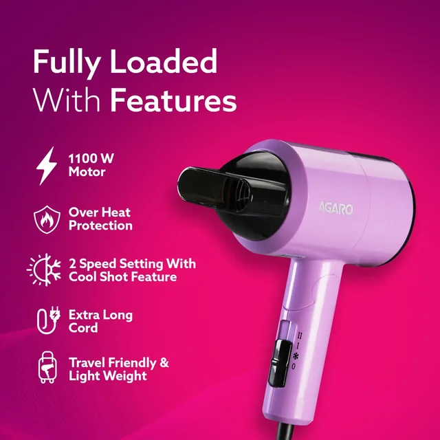 Agaro HD 1211 Hair Dryer With 1100 WattsAG HD1211E 33769 (F) - AG HD1211E 33769 (F)