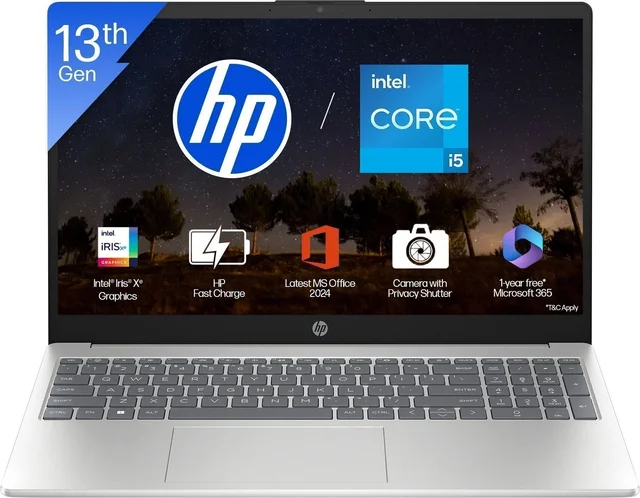 HP Hp laptop i5 13th/16gb/512gb/15.6/win11/ms office - 39.62 cm (15.6 Inch), Silver, Core i5, 13th Gen, 512 GB, 16 GB, DDR4, 1335U, up to 4.6 GHz, SSD, NO, Intel, 12 MB, Intel Integrated Iris Xe, Windows 11 Home, Laptop, Power Adaptor, User Guide, Warranty Documents