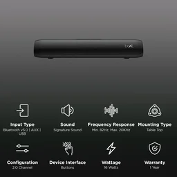 boAt Aavante Bar Groove 16W Bluetooth Soundbar (Signature Sound, 2.0 Channel, Charcoal Black) - GROOVE PLUS 16W